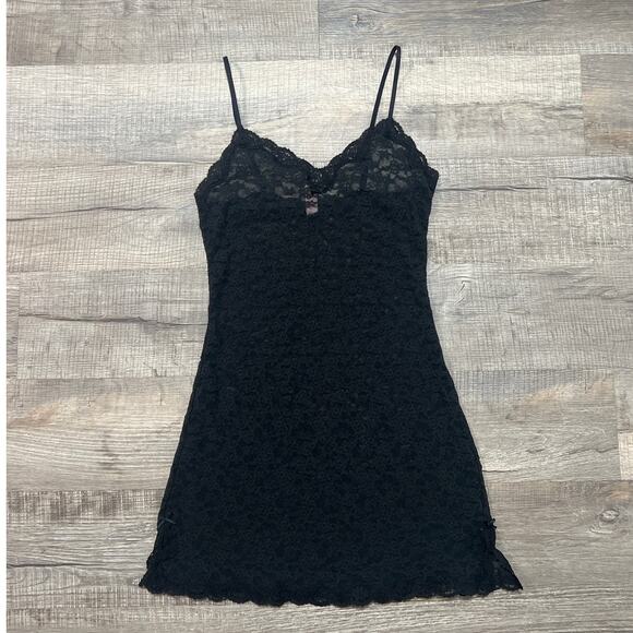 Victorias Secret Lacey Cami Tank Slip Dress Sheer Bows Coquette Goth Y2K Small - Picture 1 of 9
